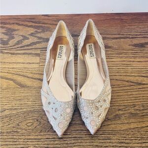 Badgley Mischka Blush Nude Embellished Pointed Flats